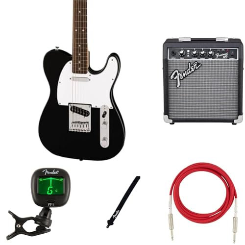 Squier by Fender Debut Collection Kit di Chitarra Elettrica Telecaster per Principianti, include Amplificatore, Cavo, Tracolla e Accordatore, Nero