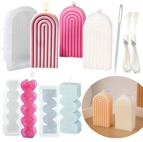 Nimozekd Regenbogen-Kerzenform, Herzform, Säulen, geometrische Kerzenform, gebogene Hausdekoration, zylindrisches Set mit großöhriger Dochtnadel für Kerzenherstellung, Badebombe, Kuchen