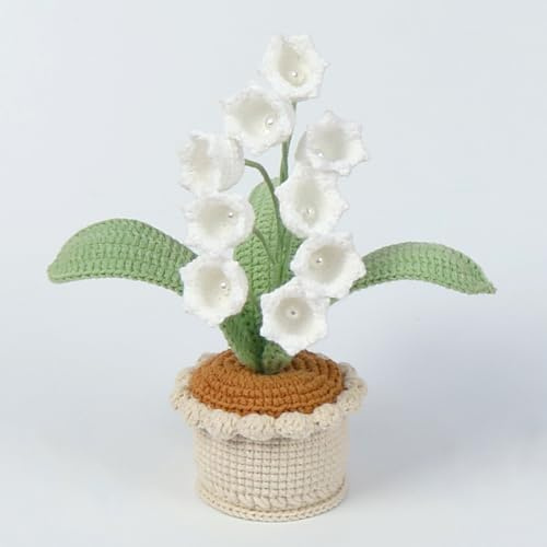 BYVUTE Bouquet di orchidee a campana all'uncinetto, rifinito a mano, 9 fiori artificiali lavorati a maglia, decorazione per ufficio, cucina, soggiorno, tavolo, ufficio, camera da letto (bianco)
