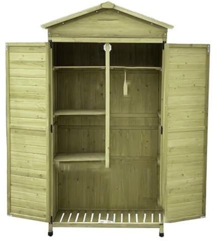 Geräteschuppen Aus Holz, Gartenschrank, Gartenschrank Aus Tannenholz, Vertikale Außeneinheit, Werkzeugschränke mit Regalen, Tür, Wasserdichtem Dach(Green)