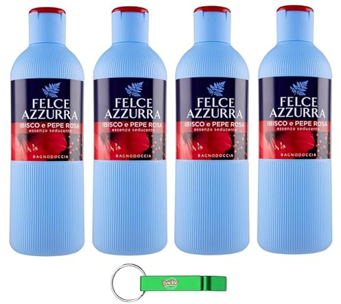 Felce Azzurra Bagnodoccia, Ibisco e Pepe rosa, set di 4 panni per il corpo, gel doccia ibisco e pepe rosa, profumo inconfondibile, 650 ml + portachiavi Beni Culinari