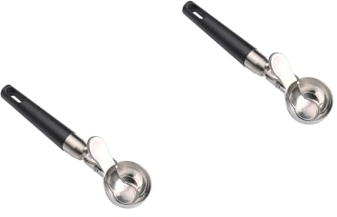 CHAASDEOM Aluminum Ice Cream Scoop， Grip Handle Scoop， 2pcs Cafe Making Tool Ice Baking Handle Holder DIY Make Cake Maker Restaurant Dough Baller Melons Spoon(Black)