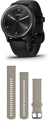 Garmin vívomove Sport, Hybrid Smartwatch with up to 5 days battery life, Black & Quick Release Band (20 mm) - Beige