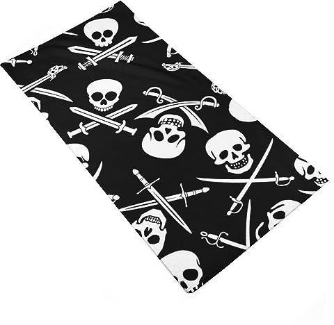 Strandtücher, Goth Piraten Totenköpfe Mit Gekreuzten Knochen Schwerter Schwarz Und Weiß Sporthandtücher Mikrofaser Strandtuch Tragbares Strandlaken Für Strand Reisen Outdoor 80X130Cm