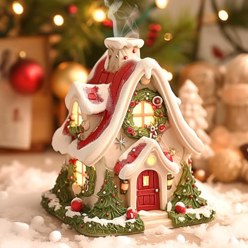 Weihnachtshaus Räuchergefäß | Weihnachtsdeko Räucherhaus | Weihnachtshaus Aus Hochwertigem Harz | Blockhütten Räuchergefäß,Weihnachtsdorfhaus Roten Haus Für Freunde,Familie,Lieben (A)