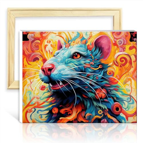 LiHEQING Oil Painting Kit Paint by Number Paintting Animal Mouse Paint by Number Adults House Art Deco Crafts with Frame(40x50cm)