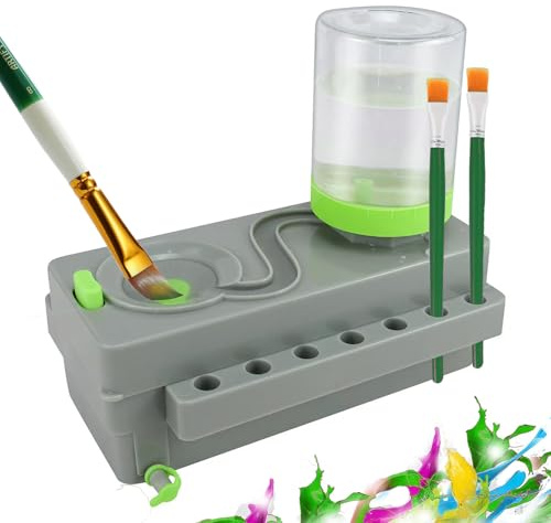 QSULNN Pinselreiniger Bürstenspüler, Pinsel Reiniger Wasserkreislaufspüler, Multifunktionaler Brush Rinser, Künstlerbedarf Bürstenspüler für Acryl, Aquarell und auf Wasserbasis, Graugrün