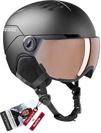 Black Crevice Barnskidhjälm Cortina I skidhjälm med fullt visir och ventilation I snowboardhjälm för pojkar och flickor I med öronkuddar och skidglasögonhållare I justerbar storlek (svart, XS)