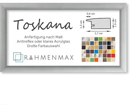 RahmenMax® Toskana Bilderrahmen Bildmaß 40x100 cm zum Aufhängen/Maßanfertigung möglich/MDF Posterrahmen in Alu geschliffen Dekor mit Acrylglas Antireflex/Puzzle Rahmen