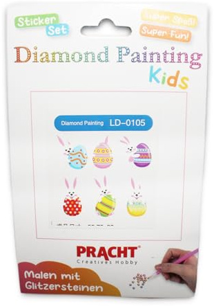 Pracht Creatives Hobby 6035-25251 Diamond Painting Stickerset, Motiv Ostern, Bastelset zum Gestalten von Aufklebern mit Glitzersteinchen, für Kinder ab 5 Jahren