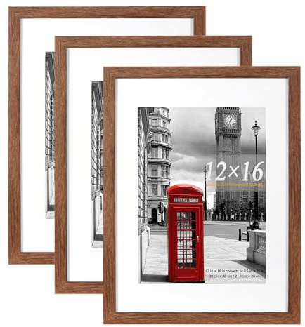 Scholar Tree Rustic Wood Picture Frame 12x16 (30x40cm) with Mount for 8.5x11, Set of 3, 30x40cm Poster Frame,Wall Mountable