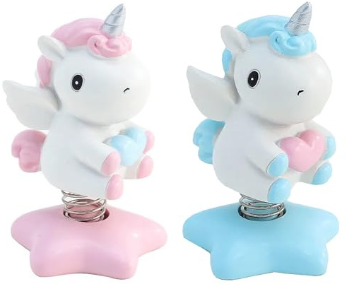 YouXiaor 2 Stücke Wackelfigur Einhorn Figuren,Einhorn-Wackelfigur mit Wackelkopf Einhorn Auto Ornament Autozubehör Armaturenbrett Innendekoration Schaukel Desktop Ornament Dekoration Geschenk