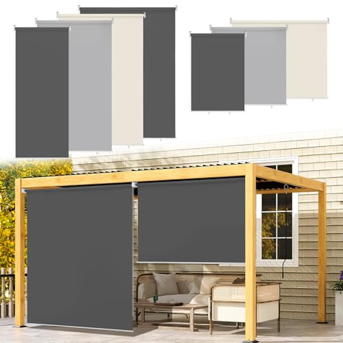 Ikodm Senkrechtmarkise außen 180 x 240 cm, Balkon Markise, außenrollo markisen fur Balkon, Beschattung und Sichtschutz Balkonmarkisen, Vertikalmarkise, Innenbeschattung,Dunkelgrau-2 Stück
