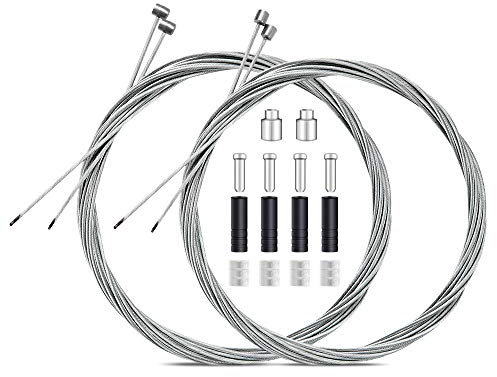 Universal Bike Brake Cable Gear Shifter Cable Wire Set, Professional Bicycle Brake line, Complete Inner Replaceable Bicycle Cable Wire and Alloy Cable Cap End Crimps Kit for Mountain and MTB Bike 2M