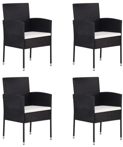 XINCXIN Gartenstühle, Gartensessel Stühle Korbsessel Chair Geeignet für Garden Outdoor Balcony Terrace mit Kissen in Cremeweiß 4 STK. Schwarz Polyrattan