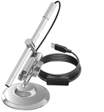 Uxsjakjsd Microscopio Digital USB-C, Cámara Portátil con Aumento de 10X A 200X, 8 Luces LED y Soporte Metálico Giratorio de Mano.