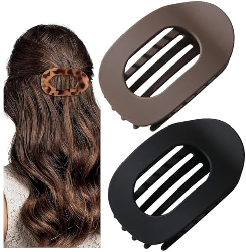 Pince Cheveux Femme Plate, Pinces à Cheveux au Design Courbé pour S'allonger et Conduire,pince cheveux plate,pince plate cheveux, Pinces Cheveux Mat Et Forte Tenue (Noir+Café)