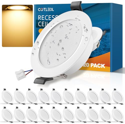 COTLEDL 20er LED Einbaustrahler 230V Flach, 5W Spots IP44 Bad Einbauleuchten Warmweiß 3000K Deckenspots, 450LM Einbaustrahler LED Einbauspot Loch 68-80mm für Badezimmer Wohnzimmer Küche