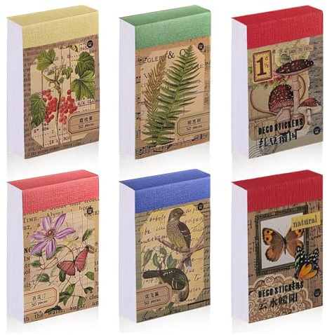 Vintage Botanical Stickers for Scrapbooking - 300 Pcs Washi Sticker Set, 6 Themes of Nature, Flora & Fauna Decorative Decals for Journaling, Planners, DIY Arts & Crafts (Vintage Nature)