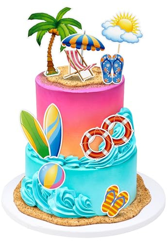 Blumomon 30 Stück Sommer Strand Kuchendeckel Surfbrett Kuchen Dekoration Strand Geburtstagsfeier - Pool Party Kuchen Dekoration Zubehör