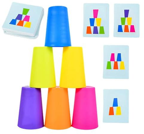 Quick Cups-Fast Reflex Cup Spiel | Lustige Spiele für Kinder, intellektuelle Flugbecher | Stapelspiele, interaktives Eltern-Kind-Set mit Glocke und Anleitungszubehör