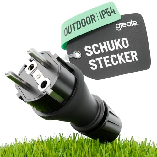 greate 230V Schuko Stecker wasserdicht nach IP54 - Schukostecker | Schuko Stecker IP54 Außenbereich mit Knickschutz & Zugentlastung - Schutzkontaktstecker 2-polig mit 230 V, 16A & 3,7kW