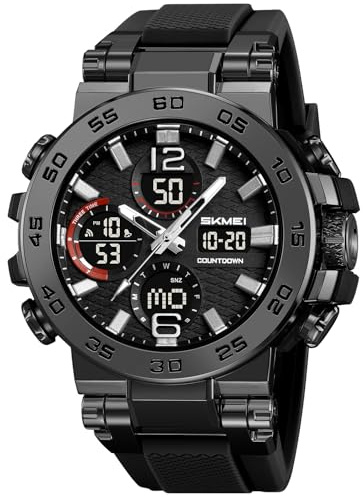 FANMIS Orologio sportivo da uomo, analogico, digitale, doppio display, militare, multifunzione, impermeabile fino a 50 m, con sveglia, cronometro, retroilluminazione, 12 ore su 24 ore, per attività