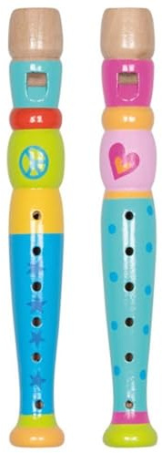 goki 61846 Blockflöten-Set 4-teilig – 2* rosa, 2* blau – Holz-Spiel-Flöte für Kinder ab 5 Jahren im Retro-Design, Länge 20 cm