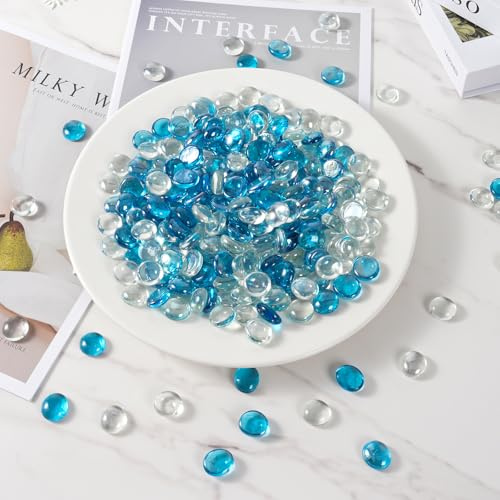 Sileasncei 2.2 lbs Flat Glass Stone for Decorative Glass Marbles for Aquarium and Vase Fillers, Mixed Colors, Smooth Stones for Fish Tank Decor, Landscaping, Crafts & Table Centerpieces