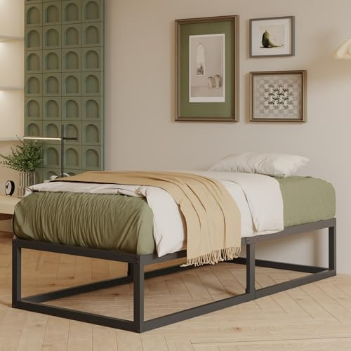 EMODA Struttura Letto 90 x 190 alta 36 cm con supporto a doghe in acciaio, Letto in Metallo Resistente Piattaforma Solida Ampio Spazio di Archiviazione, Silenziosa, Facile Montaggio, Nero