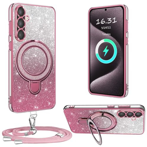 XCYYOO Samsung Galaxy A56 5G mobiltelefonfodral med rem, [med avtagbar mobiltelefonkedja] Stötsäkert transparent silikonfodral med ringhållare för A56 5G