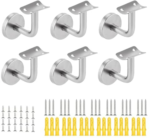 Accmuzzy 6 Stück Handlaufhalter Edelstahl, Wandhalter Handlaufstütze, Silbrig Handlauf Halterung,Rohrhalter Geländerhalterung, Treppenbestandteile, 60 x 60 mm (6 Stk-Silber)