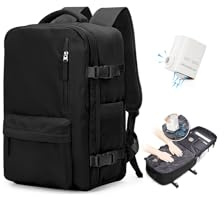 HPLQQ Sac à dos sous vide de voyage avec pompe pour Easyjet, Cabine Avion Bagage cabine à main avec compression pour homme et femme,Sac airbag avec pompe,G01-Noir