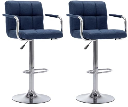 Frdhee Silla de bar silla para tocador, taburete de bar 2 uds. azul tela cosmética silla para cocina, sala de estar, comedor