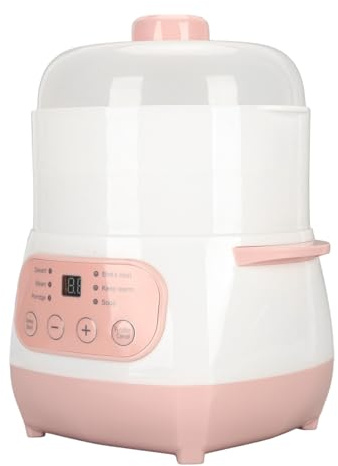 OVAQUIXI Pentola per Stufato Elettrica, Pentola per Zuppa in Ceramica da 1 Litro con Prevenzione Bruciature a Secco e Prenotazione 24 Ore su 24, per Cucinare in Domestica (Spina europea 220 V)