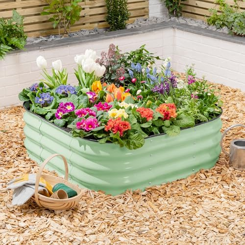 CHRISTOW Square Raised Garden Bed, Sage Green, 90cm x 90cm