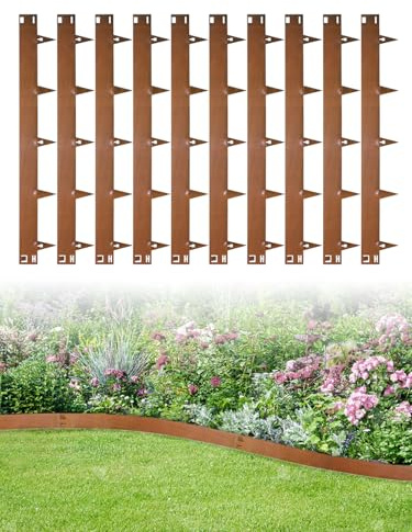 Bordatura da Giardino 10 Pezzi 10.75m,Alta 15cm Bordure per Aiuole Flessibile,Bordura Corten per Giardino in Metallo,Bordo di Separazione Piante Orto,Marrone