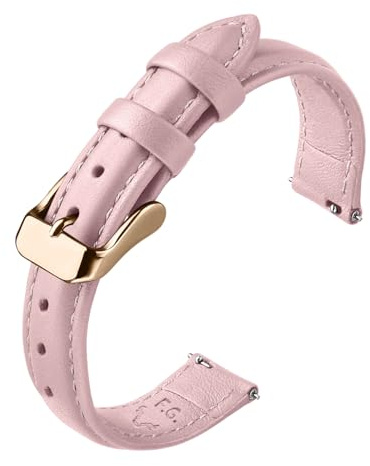Fullmosa 12 mm klockarmband, ersättande vintage läderarmband för smartwatch och universell klocka med spänne i rostfritt stål för män och kvinnor, sandrosa + spänne i roséguld