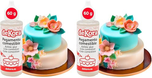 dekora - Colle Alimentaire 60g, Idéale pour Pâte à Sucre, Décorations de Gâteaux – Transparente, Sans Saveur, Séchage Rapide – Application Précise avec Bouchon à Vis, Essentiel pour Cake Design