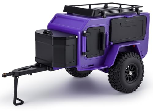 AMK 1/18 1/24 RC Crawler Trailer, Scale Off-Road Camping Trailer with Roof Rack & Storage Box, Tow Trailer for SCX24 TRX4M FCX24 AX24 Bronco Defender K10 F150 RC Accessories (Purple)