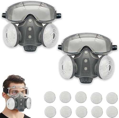 Vollgesichts-Atemschutzmaske mit Filtern & Anti-Beschlag-Schutzbrille, Gasmasken, Überlebens-Nuklear- und Chemikalien-Militärqualität, Dual-Filtrationssystem für Malerei, Holzbearbeitung, Schleifen (2