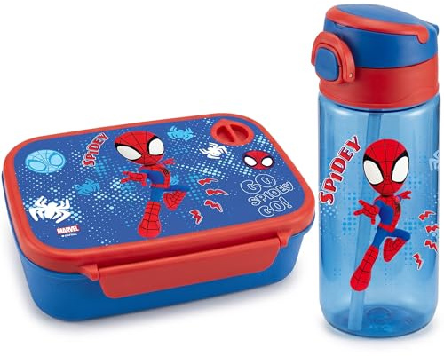 Diakakis Marvel Spidey Kids Lunch Box & Water Bottle Set – BPA Free School Lunch Set per ragazzi e ragazze, 800 ml Sandwich Box & 500ml Bevande Bottiglia per scuola, viaggi e giornate fuori