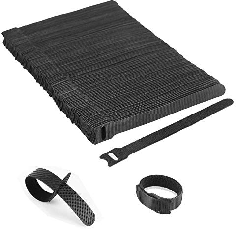KATELUO Kabel Klettband, Kabelbinder Schwarz Klettverschluss Selbstklebend Kabelbinder Wiederverschließbar mit Hochwertigem Nylonmaterial (100 Stück 150 x 12 mm)