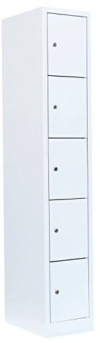 Lüllmann 5 Fächer Schließfachschrank komplett montiert Wertfachschrank Fächerschrank Spind Umkleideschrank Weiß Maße:180 x 41,5 x 50cm (H x B x T) 523517