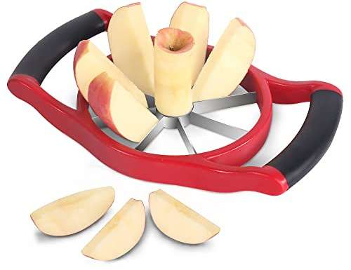 Newness Apple Slicer Corer, 8-Slice [Large Size] Premium Apple Slicer Corer, Cutter, Divider, Wedger, Stainless Steel Easy Grip Fruit Slicer with Sharp Blade for Apples, Pears and More, Red