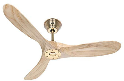 CasaFan Energiespar Deckenventilator mit Fernbedienung Eco Genuino Messing gebürstet/Holz Natur 122 cm