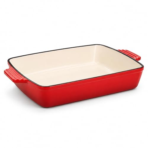 Oypla 39cm Cast Iron Red Enamel Roasting Pan Casserole Dish