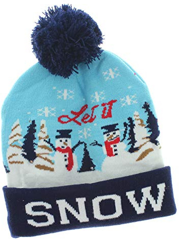 MIK funshopping Lustige Weihnachtsmütze Pudel-Mütze Beanie-Hat mit PomPom und LED Licht