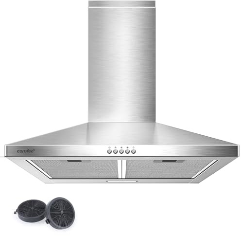 Comfee CHT3.6B Hotte aspirante 60 cm Hottes Aspirantes Cusine Inox Débit 320 m³/h, Filtres à Graisses de 5 Couches, 3 Vitesses, Cheminée Réglable, 1 Lumière LED Acier Inoxydable