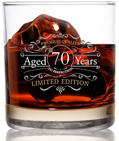 Bicchiere da whisky scozzese in edizione vintage 1951 (70° anniversario), 311,8 g, stile vintage buon compleanno, per 70 anni, classico Lowball Rocks, regalo di compleanno